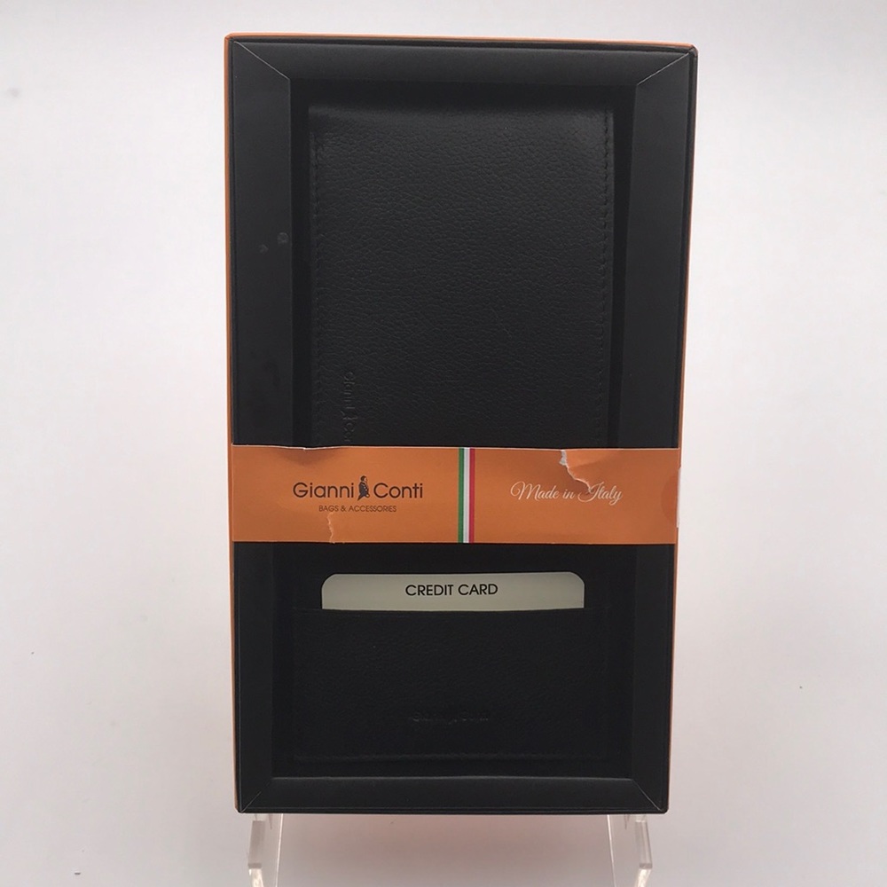 Gianni Conti Pebbled Black Leather Wallet and Card Holder Set